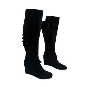 Cordani Black Suede Valdis Wedge Tall Boots Size 37 Women's